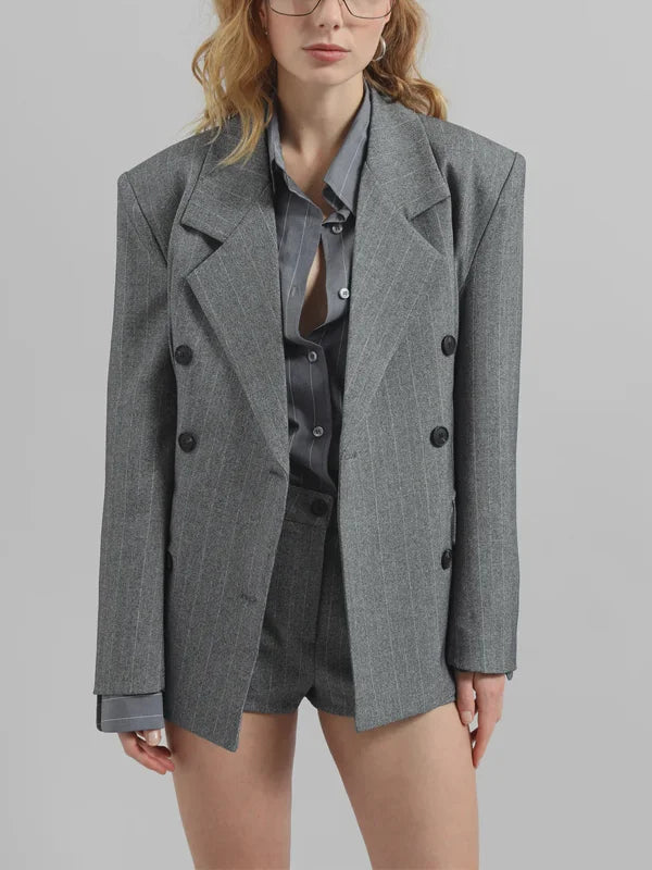 Fiorella™ | Blazer Grigio Striato con Cintura