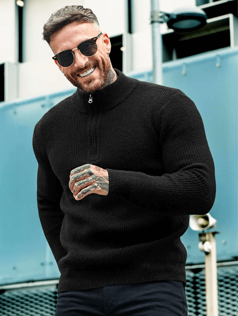 Alberto™ | Maglione Valerio Zip in Maglia - Nero