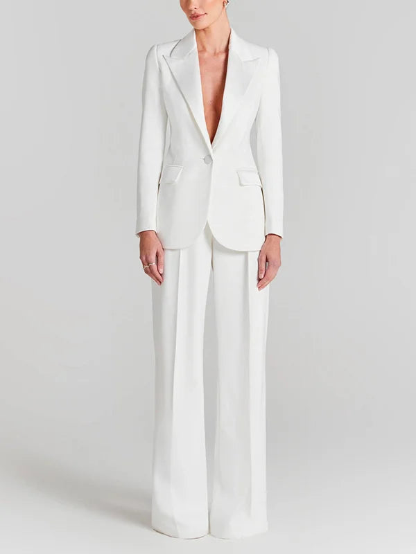 Letizia™ | Blazer Bianco a Un Bottone con Collo Pieghettato