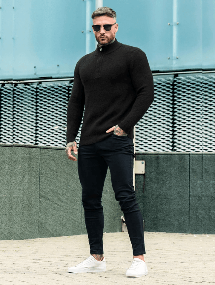 Alberto™ | Maglione Valerio Zip in Maglia - Nero