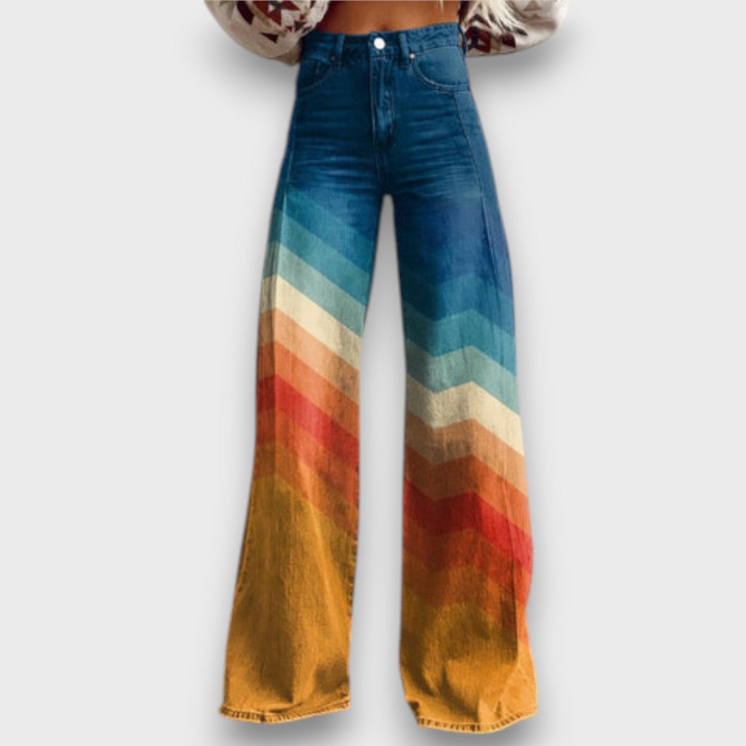 Antonina™ | Pantaloni larghi con zigzag retrò in sfumatura di colore