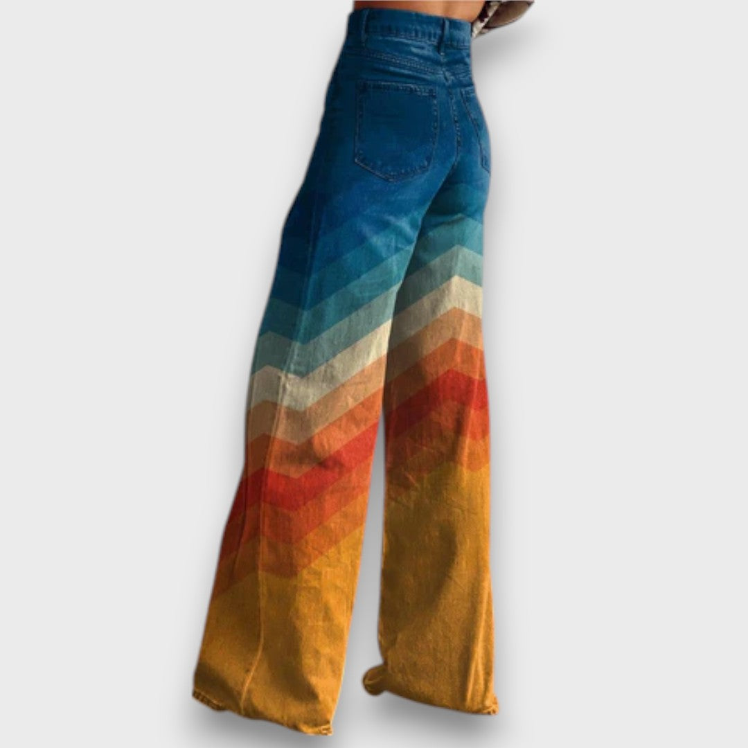 Antonina™ | Pantaloni larghi con zigzag retrò in sfumatura di colore