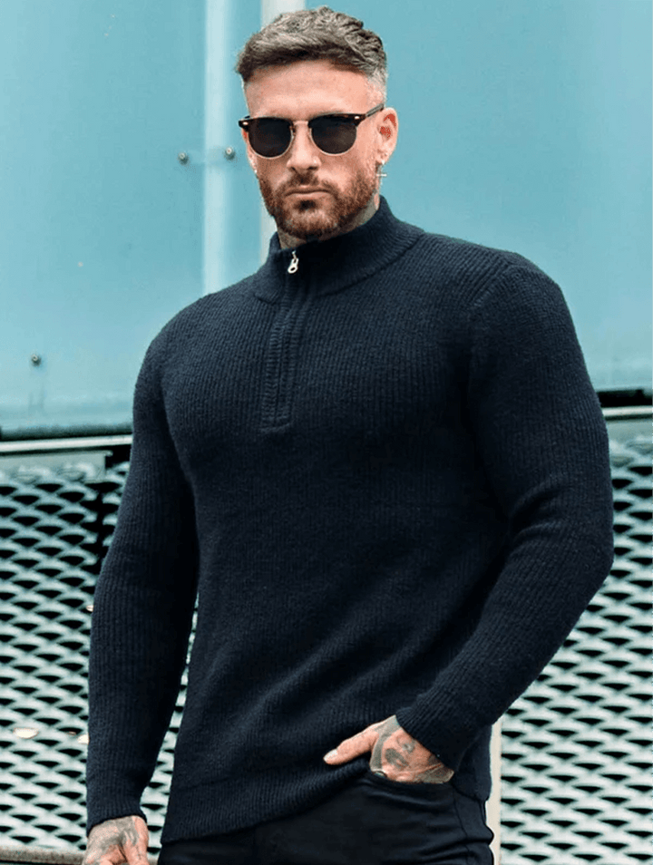 Alberto™ | Maglione Valerio Zip in Maglia - Nero