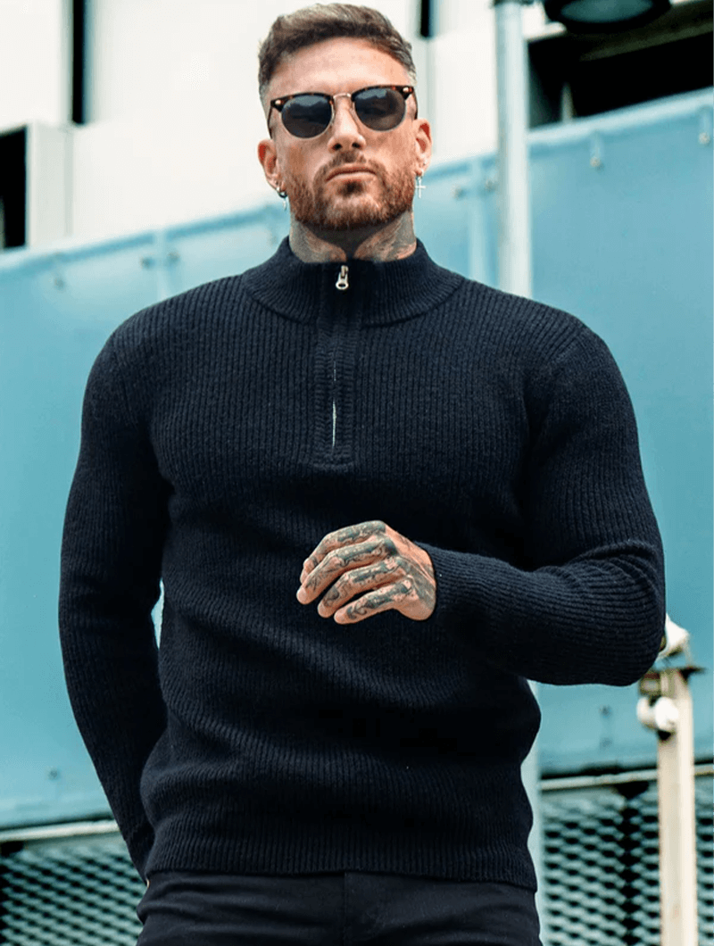 Alberto™ | Maglione Valerio Zip in Maglia - Nero