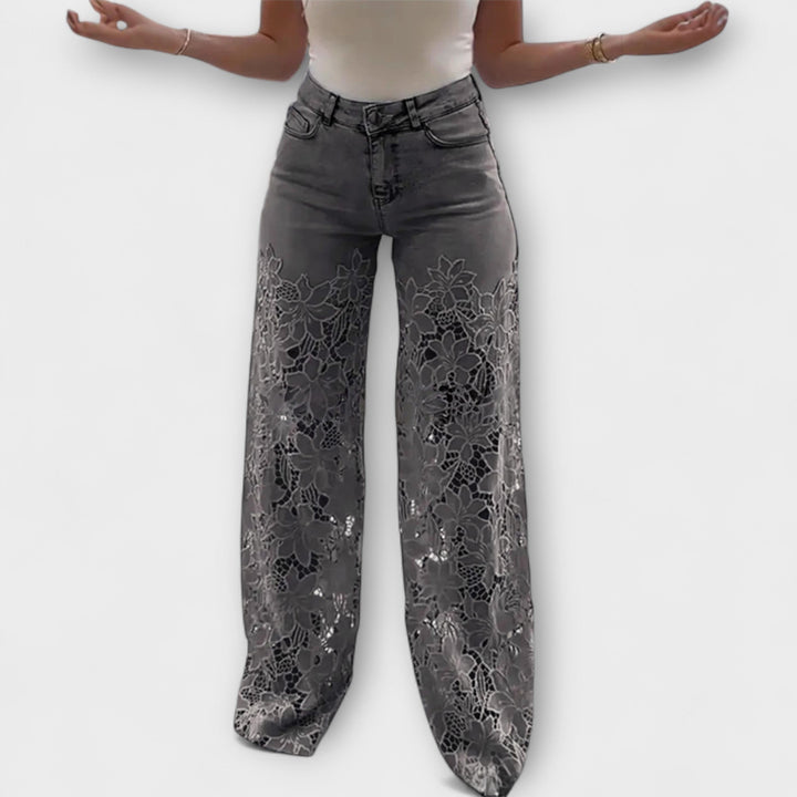 Giada™ | Jeans con trasparenza floreale e gamba ampia