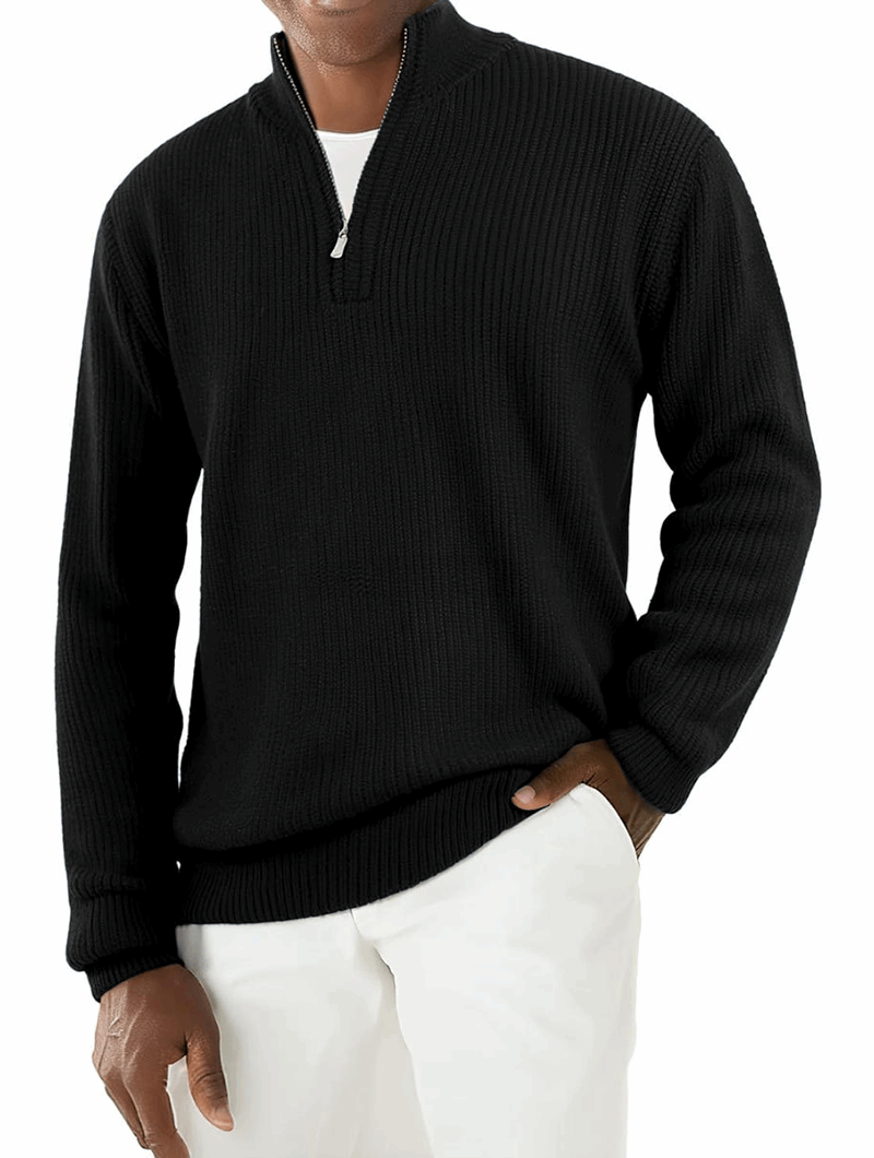Alberto™ | Maglione Valerio Zip in Maglia - Nero